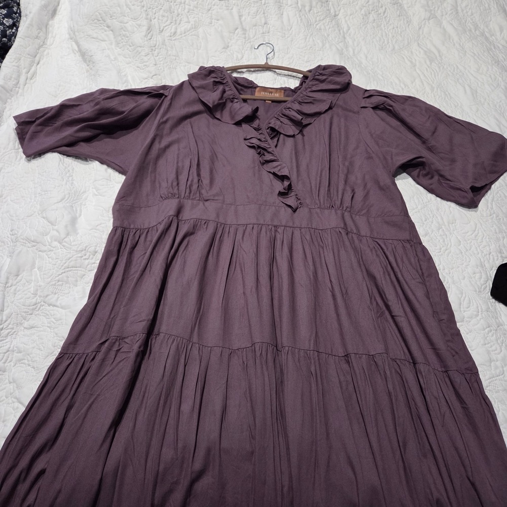 Jessakae Plum Purple Ruffle Dress Size 4x Plus Size  Zip Side Cottagecore